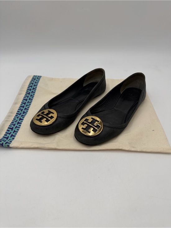 Tory Burch Shoes - Tory Burch Black Leather Logo Medallion Ballet Flats